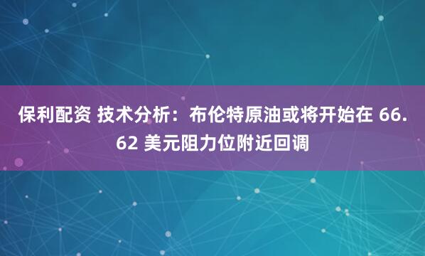 保利配资 技术分析：布伦特原油或将开始在 66.62 美元阻力位附近回调